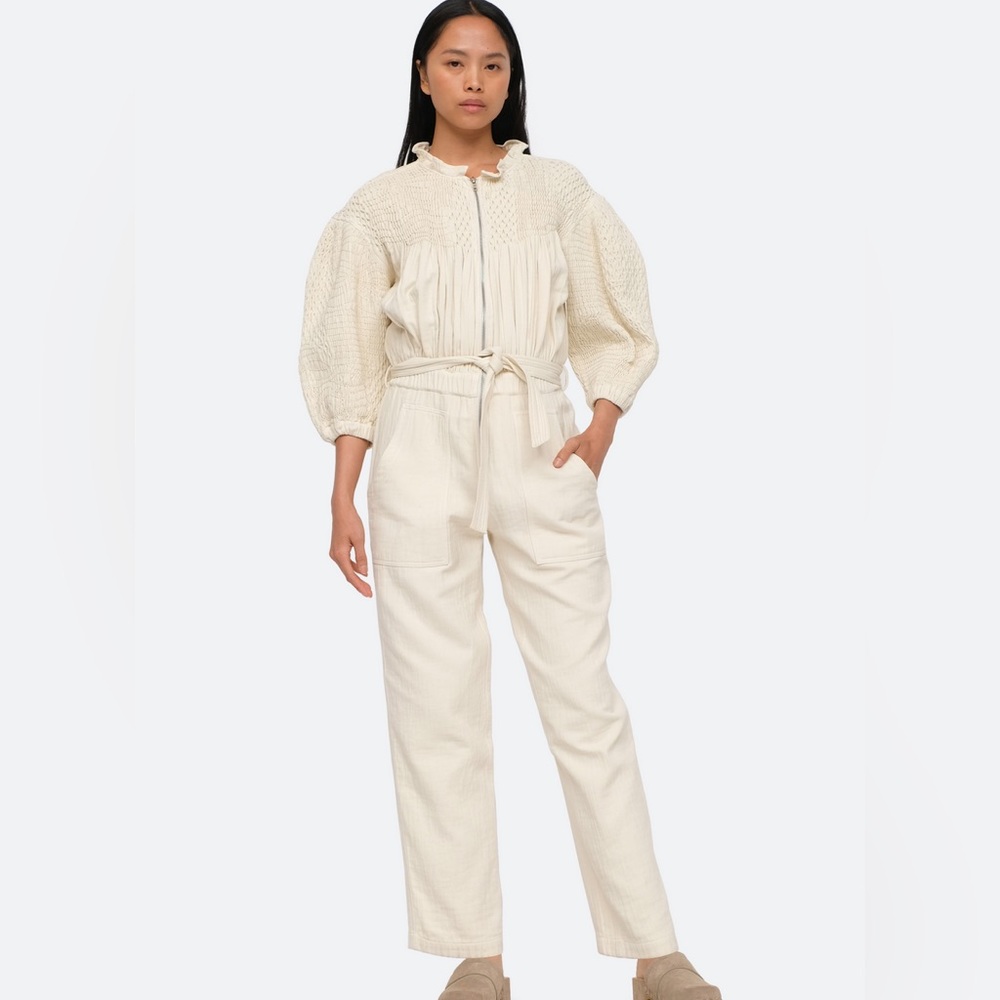 Sea New York Casey Hand Smocked Puff Sleeve Jumpsuit Size 4, NWT